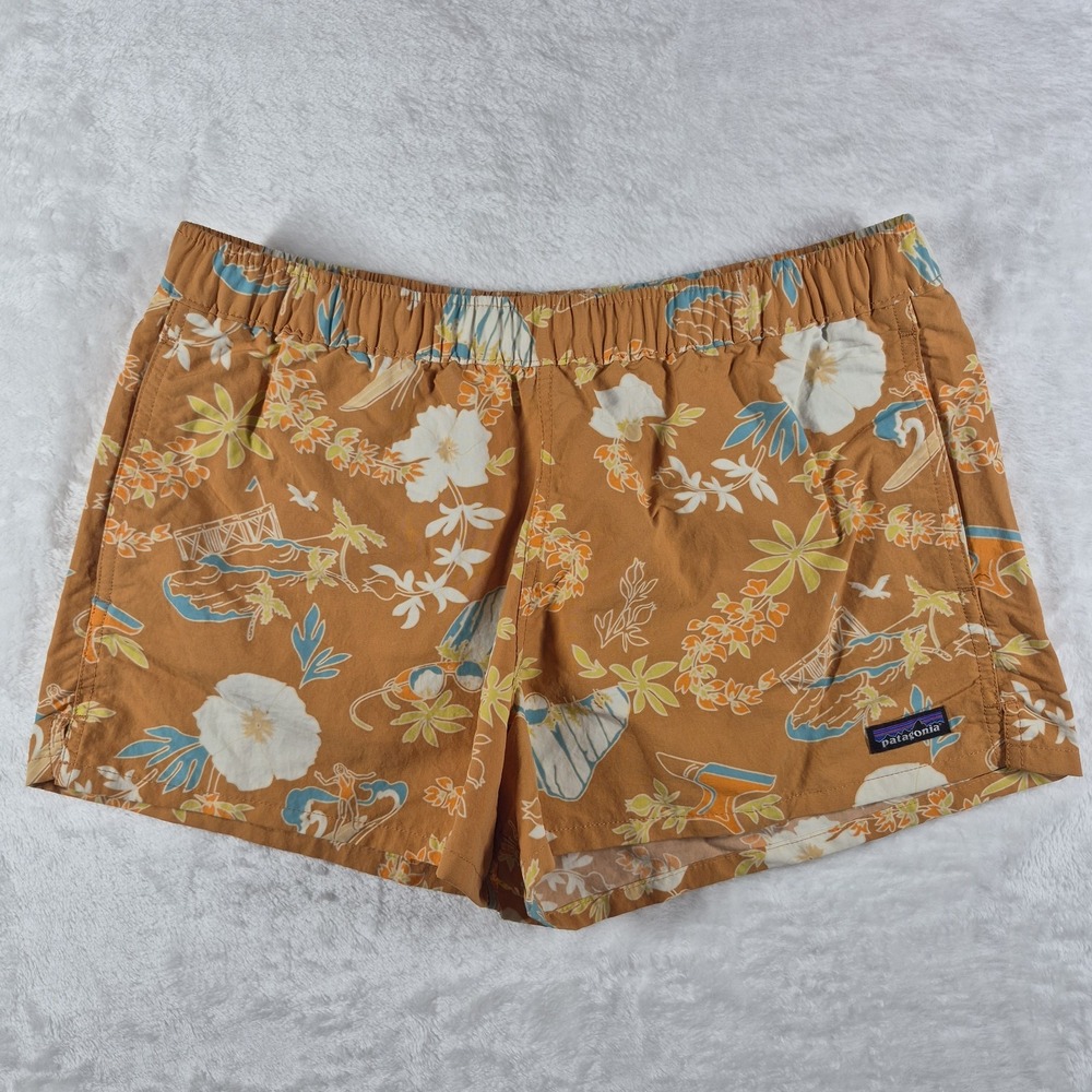Patagonia Barely Baggies 2.5" Shorts Women's Medium Orange Floral Casual Comfort